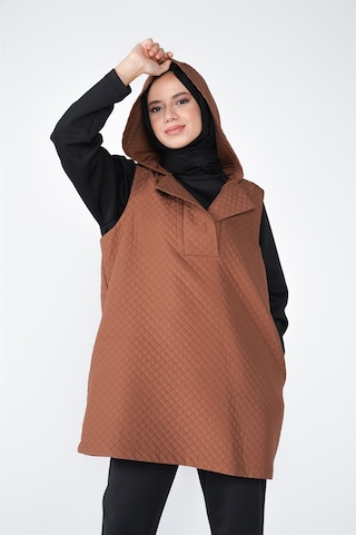 Jasmy Kapüşonlu Ve Cep Detaylı Kapitone Kumaş Süveter Kahve