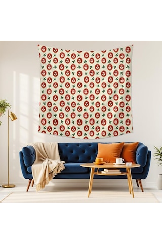 Noel Desenli 59x59 İnç Kare Duvar Halısı, Yumuşak Kumaş, Oturma Ve Yatak Odası Dekoru İçin