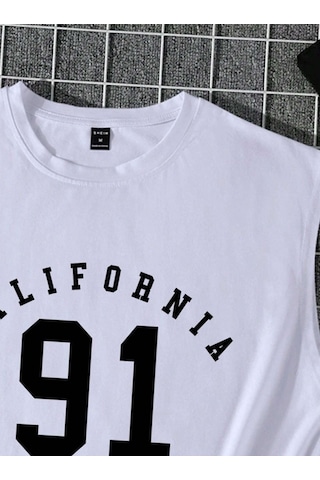 Altamira Erkek Beyaz California 91 Baskılı Kolsuz T-shirt 001