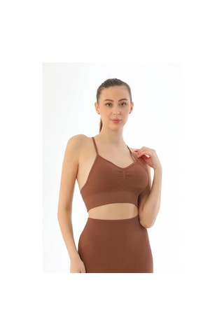 Angbutik Kahve Mı 3921 Soft Seamless Ripli Tayt Yoga Takımı Kahverengi