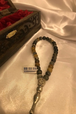 Jasper Tespih Doğal Taş Tesbih Gümüş İmameli Ahşap Kutulu Çok Renkli