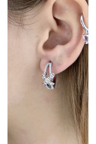 Zirkon Taşlı, Çapraz Model Çelik Küpe 626, Gümüş Renk Gümüş