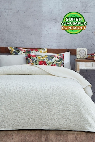 Evlen Home 3 Kg Embos Baskılı Pamela Kalın Çift Kişilik Battaniye 230x240 Cm Krem Krem