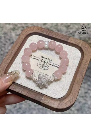 Doğal Pembe Kristal Kadın Üst Düzey Dönen Kar Tanesi Kristal Bileziği Pembe