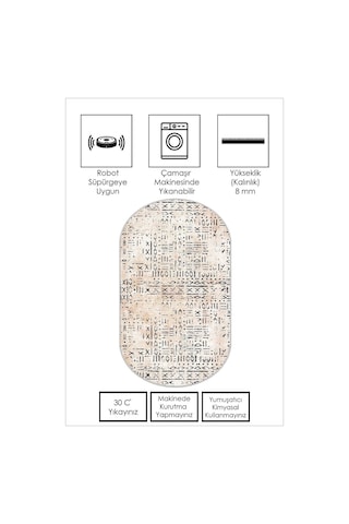 West Home Dijital Baskı Yıkanabilir Kaymaz Taban Mutfak Halısı Salon Halısı Ve Yolluk Wh 548 Beige Oval