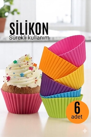 Muffin Kalıbı - Sürekli Kullanım Muffin Kek Kalıbı 6 Adet - Dıgc-768401 Renkli