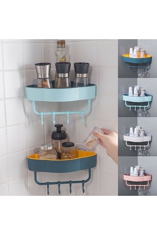 Dancemonkey Sevimli Köşe Duş Sepeti, Mavi Renk, Banyo İçin Depolama Organizatörü Açık Mavi