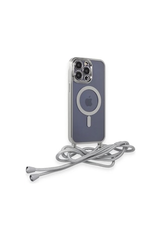 Apple İphone 13 Pro Max Kılıf Divo Lazer Askılı Magsafe Kapak - Gümüş