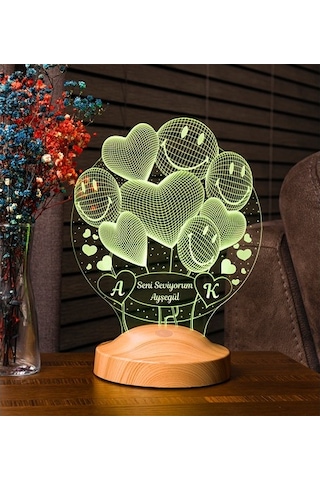 Sevgiliye Eşe Hediye 3D Smiley Kalpler Küre 3 Boyutlu Led Lamba