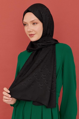 Mirsoy Scarf Mc Desen Parlak Jakar Şal - Siyah Siyah