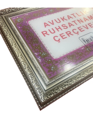 Avukatlık Ruhsatname Çerçevesi Gümüş Varaklı - 33x48 - Hakiki Cam