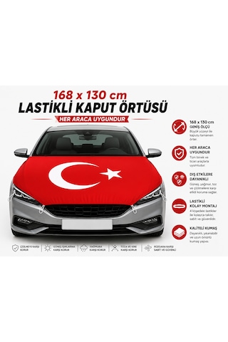 168x130 Cm Lastikli Araç Kaput Örtüsü Her Araca Uygun Organizasyon Bayrağı Tek Ebat