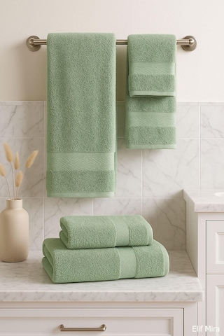 4 Lü Banyo Havlusu Seti %100 Pamuklu 70x140 Cm Pleasure Yeşil-yeşil