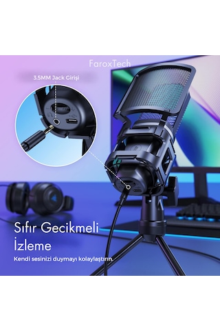 Profesyonel Yayıncı Mikrofonu - Stüdyo Kalitesinde Ses Kaydı - Gecikme - Rgb Işıklı