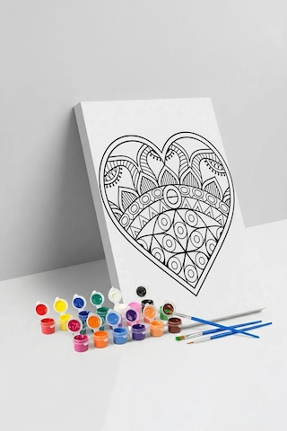 Etnik Kalp Desenli Mandala Ahşap Boyama Seti 40x50 Cm