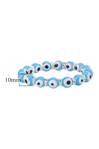 Stretch 10 Mm Turkuaz Renk Nazar Boncuklu Kristal Taşlı Rondela Bileklik Diğer