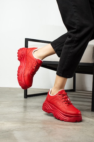 Günlük Kadın Spor Ayakkabı Yüksek Kalın Taban 6 Cm Suni Deri Sneaker 001 Kırmızı