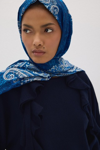 Mirsoy Scarf Elisa Pamuk Etnik Desen Şal Lacivert