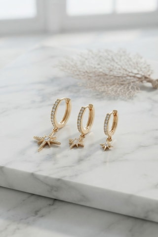 Gold Renk Kutup Yıldız Model 3 Lü Küpe Seti Çok Renkli Gold Renk Kutup Yıldız Model 3 Lü Küpe Seti Çok Renkli