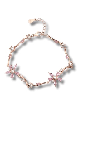 Madam Matmazel İnci Detaylı Nergiz Çiçeği Bileklik, Gold Rose Altın Kaplama Kübik Zirkon Cz , 925 Ayar Gümüş, Kadın Rose Gold