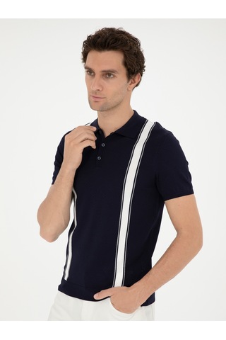 Lacivert Slim Fit Polo Yaka Triko T-shirt