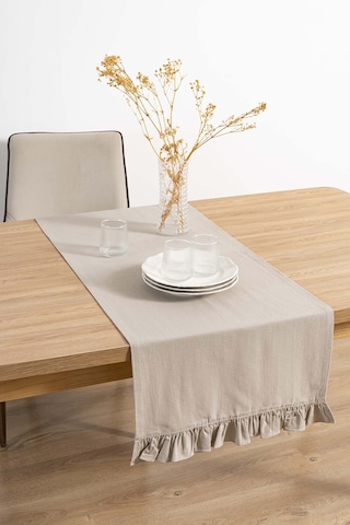 Rivaistanbul Ruffle Bej Fırfırlı %100 Pamuklu Ham Keten Runner 50x130 Cm Bej
