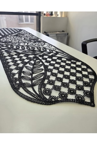 Çınar Desen 5 Parça Salon Masa Örtüsü Takımı Siyah