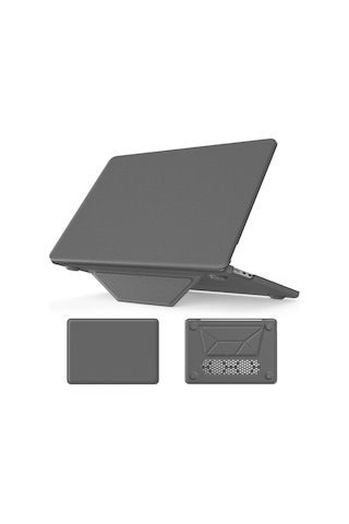 Macbook Uyumlu Air 15inç M2/m3 A2941 A3114 Kılıf Synthetic İpeksi Deri Standlı Havalandırmalı Kapak 2023 2024 Gri