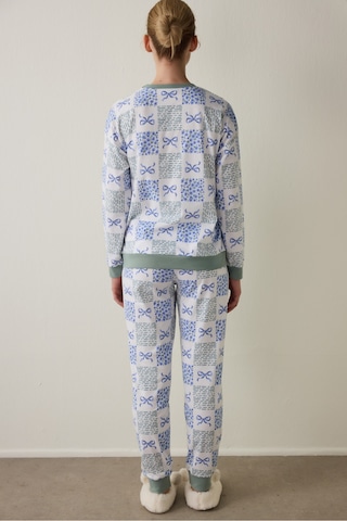 Penti Kırık Beyaz Cute Bows Bisiklet Yaka Pamuklu Uzun Kollu Pijama Takımı