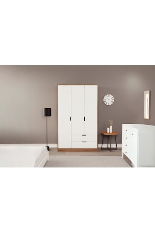 Moderno Trio 3 Kapaklı 2 Çekmeceli Gardırop Şık Ve Fonksiyonel Depolama Alanı Atlantik Çam - Beyaz
