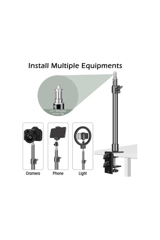 Dofolink Masaüstü Fotoğraf/videografi Ayaklığı - Yükseklik Ayarlı Alüminyum - Telefon Tutucu İle Kugulü Bir Başa