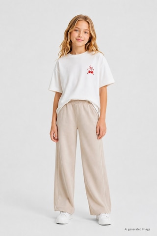 TOMMYLIFE Bej Biye Detaylı Basic Palazzo Kız Çocuk Eşofman Alt - 75195