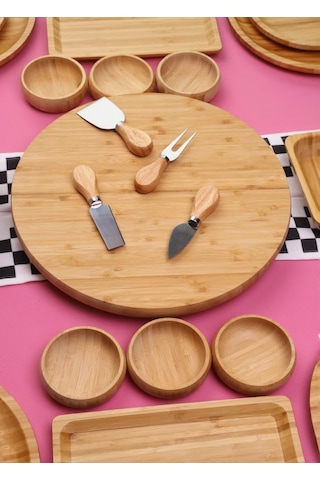 Atbyhome Bambu Sense 6 Kişilik 27 Parça Doğal Bambu Kahvaltı Takımı Kahvaltı Seti Sunum Seti Bambu