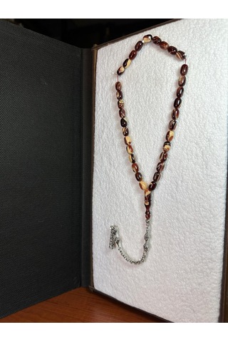 Sıkma Kehribar Tesbih Kahverengi/krem Kapsül Kesim 7x10mm T-259