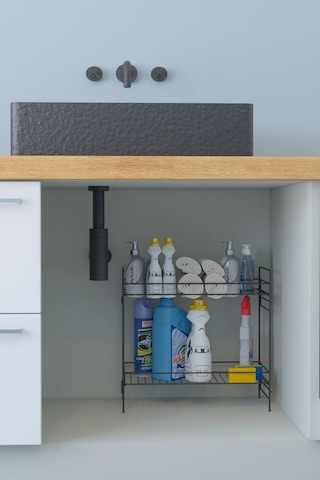 2 Katlı Evye Tezgah Altı Raf Banyo Mutfak Dolabı Çok Amaçlı Düzenleyici Deterjanlık Organizer 20x40 Siyah
