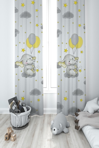 Mekta Home Bebek Ve Çocuk Odası Gri Bulutlu Sevimli Fil Desenli 2 Kanat Fon Perde Mekta Home Bebek Ve Çocuk Odası Gri Bulutlu Sevimli Fil Desenli 2 Kanat Fon Perde