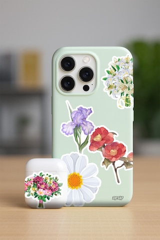 Çiçek Ve Çiçek Buketi Temalı Telefon Laptop Bullet Journal Yapışkanlı Folyo Sticker Paketi 25 Adet Çok Renkli