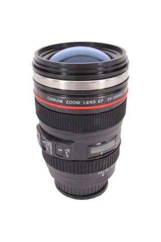 Cam Kapaklı Kamera Lens Objektif Görünümlü Termos Kupa Mug Bardak 15cm 8cm - 24242406376sa Siyah