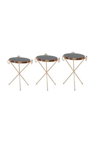Brc Zigon Küpe Model Sehpa Metal Bakır Roza Renk Ayak Kırılmaz Temper Siyah Cam Tabla El Yapım