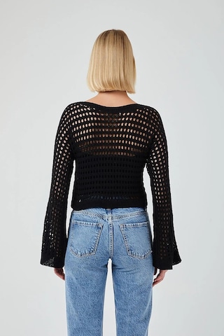 6853 Kadın Ispanyol Kol Ajurlu Crop Kazak Siyah Siyah