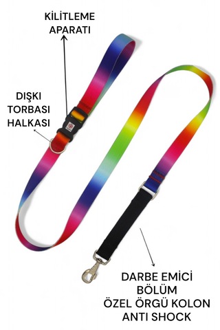 Caramelos Köpek Gezdirme Tasması, Bağlama Kilitli, Anti Shock 4 Çok Renkli
