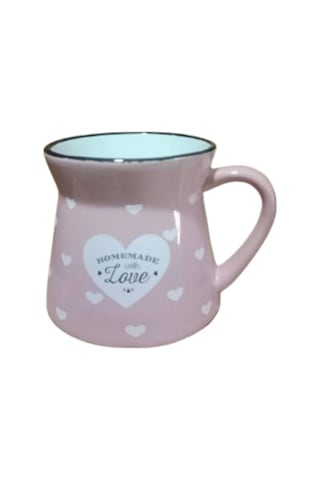 Seramik Kulplu Bardak Kalpli Desen Renli 250 Cc - Pembe Pembe