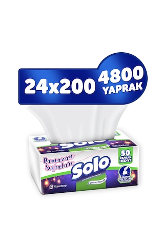 Solo 24'lü Çek-al Kağıt Mendil 3600 Yaprak +1200 Yaprak Hediye