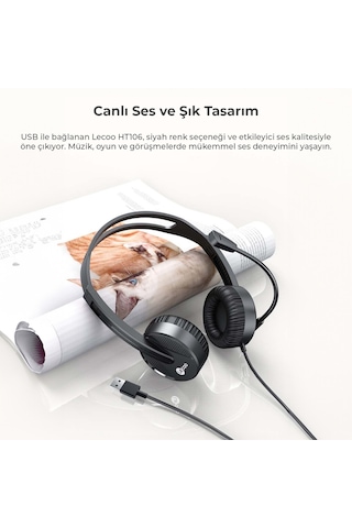 Lecoo HT106 USB Kablolu Mikrofonlu Kulak Üstü Kulaklık Siyah