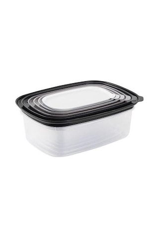 Tantitoni Çok Renkli Plastik Saklama Kabı Seti 6'lı Gri - Siyah