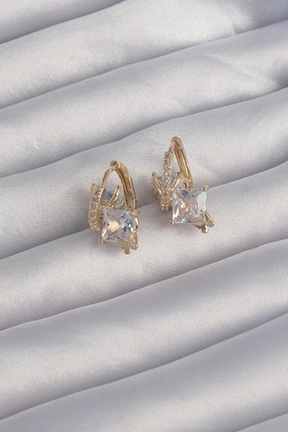 Pirinç Gold Renk İri Zirkon Taşlı Kıvrımlı Minimal Kelebekli Halka Küpe 5886 Çok Renkli
