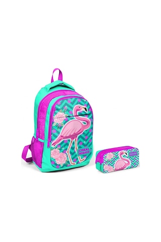 Coral High Pembe Flamingo Kız Çocuk İlkokul Çantası ve Kalemlik S