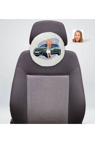 Kişiye Özel Plakalı Kadın Peugeot 3008 Karikatürlü Yuvarlak Araç (503989074)
