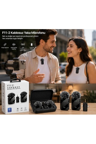 Lexroo Denshi F11-2 Kablosuz Yaka Mikrofonu 2'li Set, 3'ü 1 Arada Alıcı