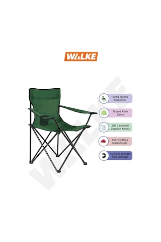 Walke Katlanabilir Kamp Sandalyesi Piknik Sandalyesi Plaj Sandalyesi Yeşil Taşıma Çantalı Yeşil